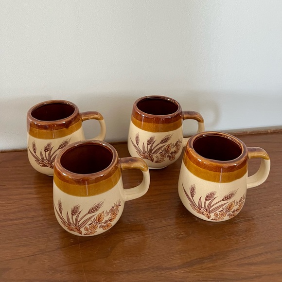 Complete Set with Original Box- 9 Pcs Vintage Wheat Maple Leaf Stoneware Tea Set - Picture 8 of 10